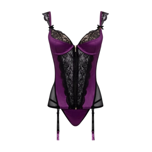 LOVEHONEY Sleek Purple Lace Bustier Size L - Picture 1 of 7